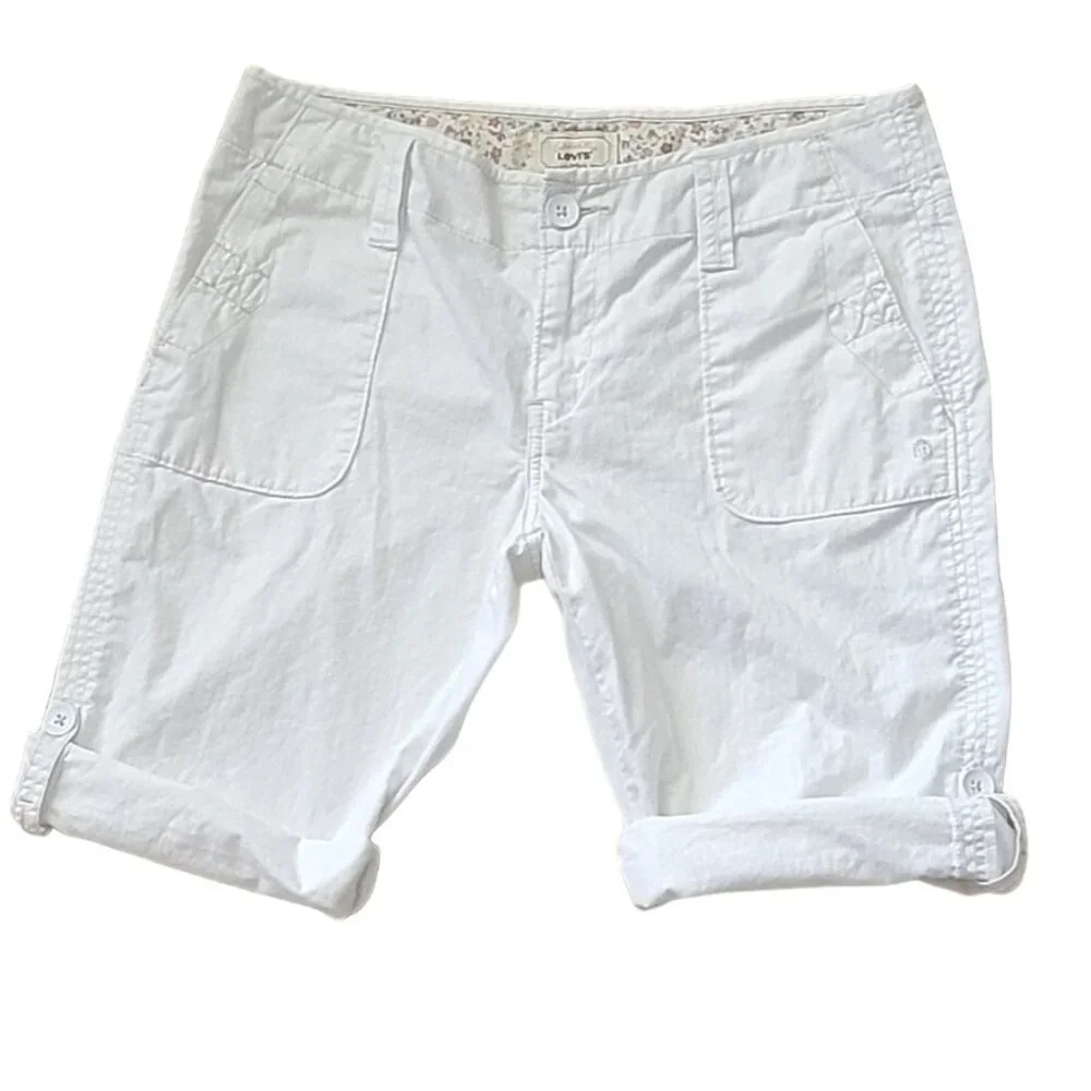 Levi's Bright White Cotton Convertible Length Bermuda Shorts Sz M New